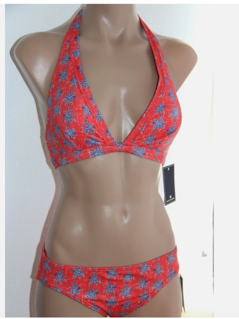 NWT Reyn Spooner Swimsuit 2pc Bikini Set Size M Halter Palm $160